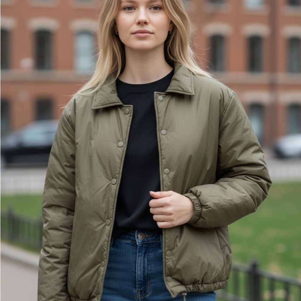 Oak + Fort Olive Padded Coach Jacket XS Utility